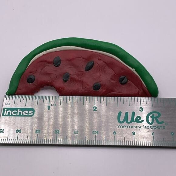 Watermelon Slice Polymer Clay Brooch Pin Handmade Red Green - Picture 3 of 4